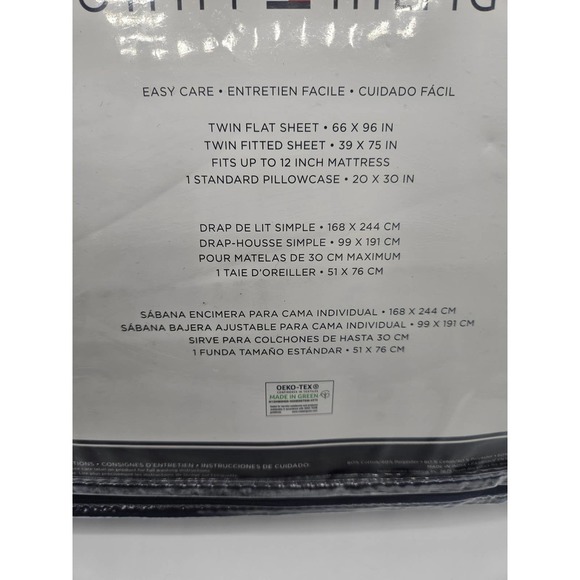 Tommy Hilfiger 3 pc Tull Sheet Set Blue Windowpane Blue White NWT - Picture 5 of 8